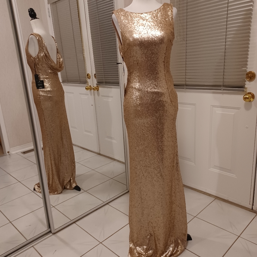 New Gold Sequined Formal Dress - Size Small